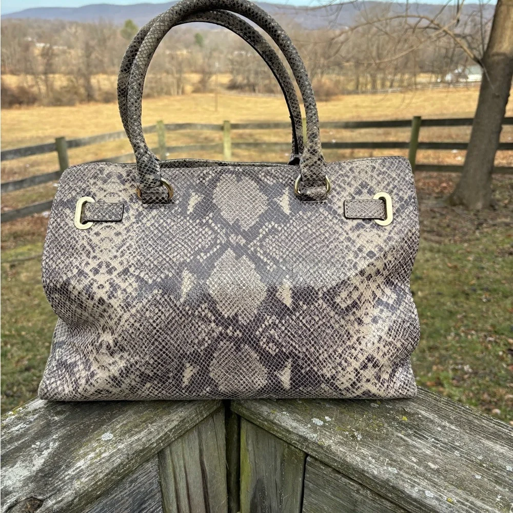Michael Kors Gray and Tan Snake Print Satchel/Shoulder Bag